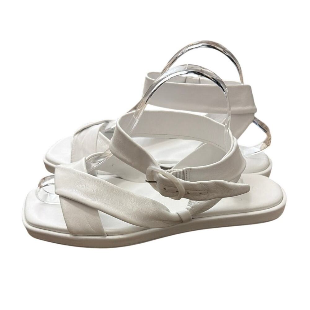 Vince Reza Leather twisted crossover Ankle-Strap Sandals Milky White Size 9
